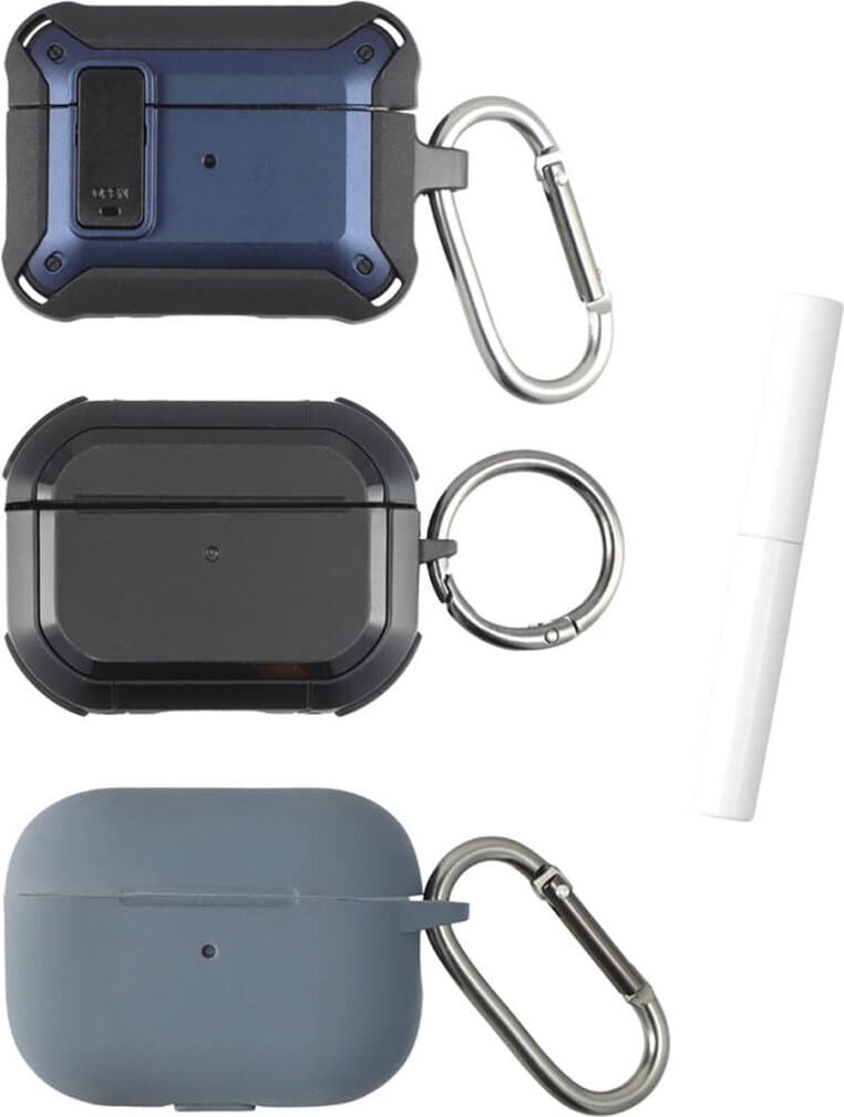 Комплект калъфи с карабинер и ключодържател за Apple AirPods Pro 2, AirPods Pro - 4smarts Alpha AirPods Pro Case Set (син, черен и светлосин)