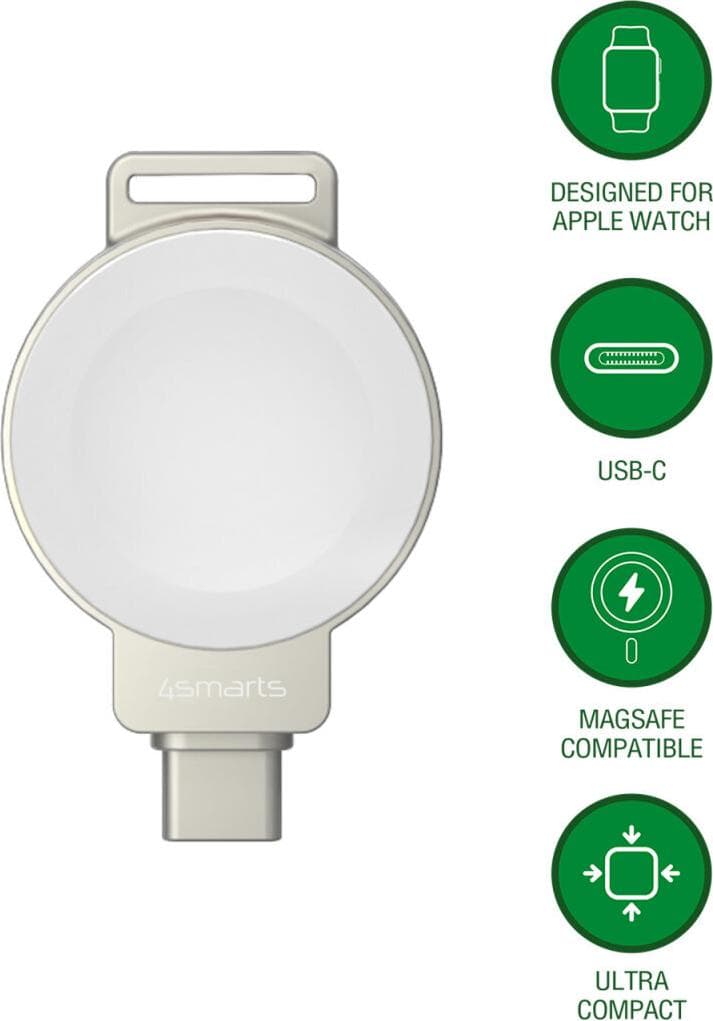 Док за зареждане на Apple Watch - 4smarts Magnetic Charger With USB-C 2.5W (сребрист)