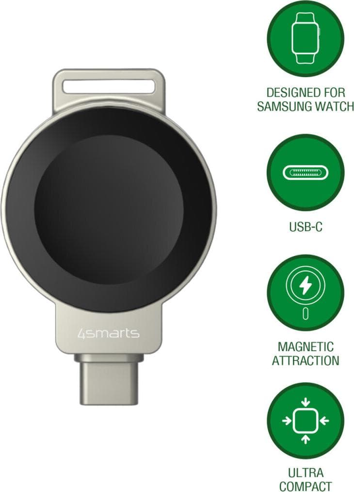 Док за зареждане на Galaxy Watch - 4smarts Magnetic Charger With USB-C 2.5W (черен)