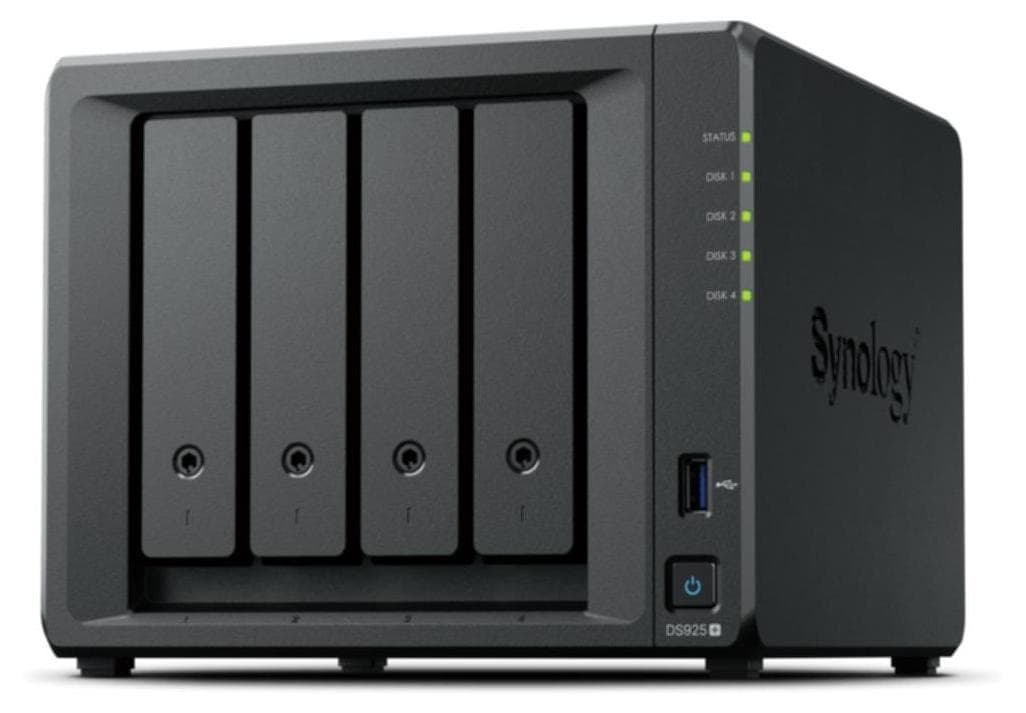 Мрежов сторидж Synology NAS DS925+, за 4 диска, AMD Ryzen V1500B, 4GB DDR4 SODIMM