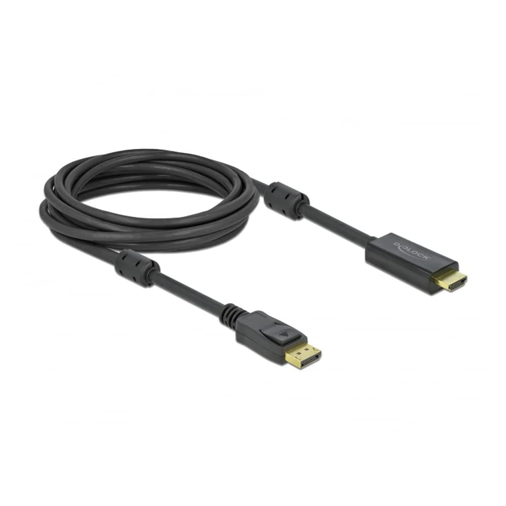 Кабел Delock DisplayPort мъжко - HDMI мъжко, 5 м., 4K 60Hz, Черен