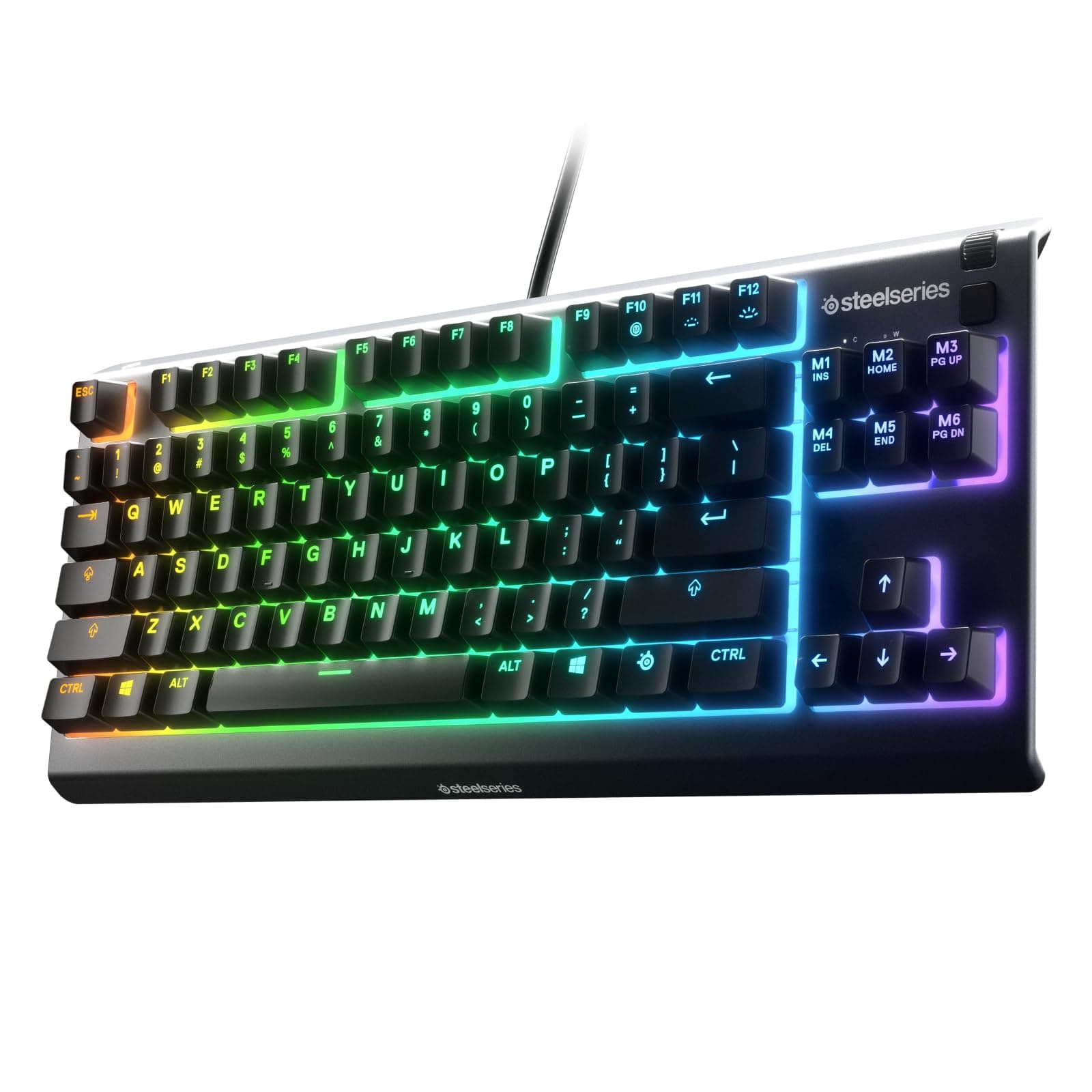 Клавиатура SteelSeries Apex 3 TKL, гейминг, 8-zone RGB подсветка, магнитна подложка, IP32 водоустойчива, US подредба, черна, USB