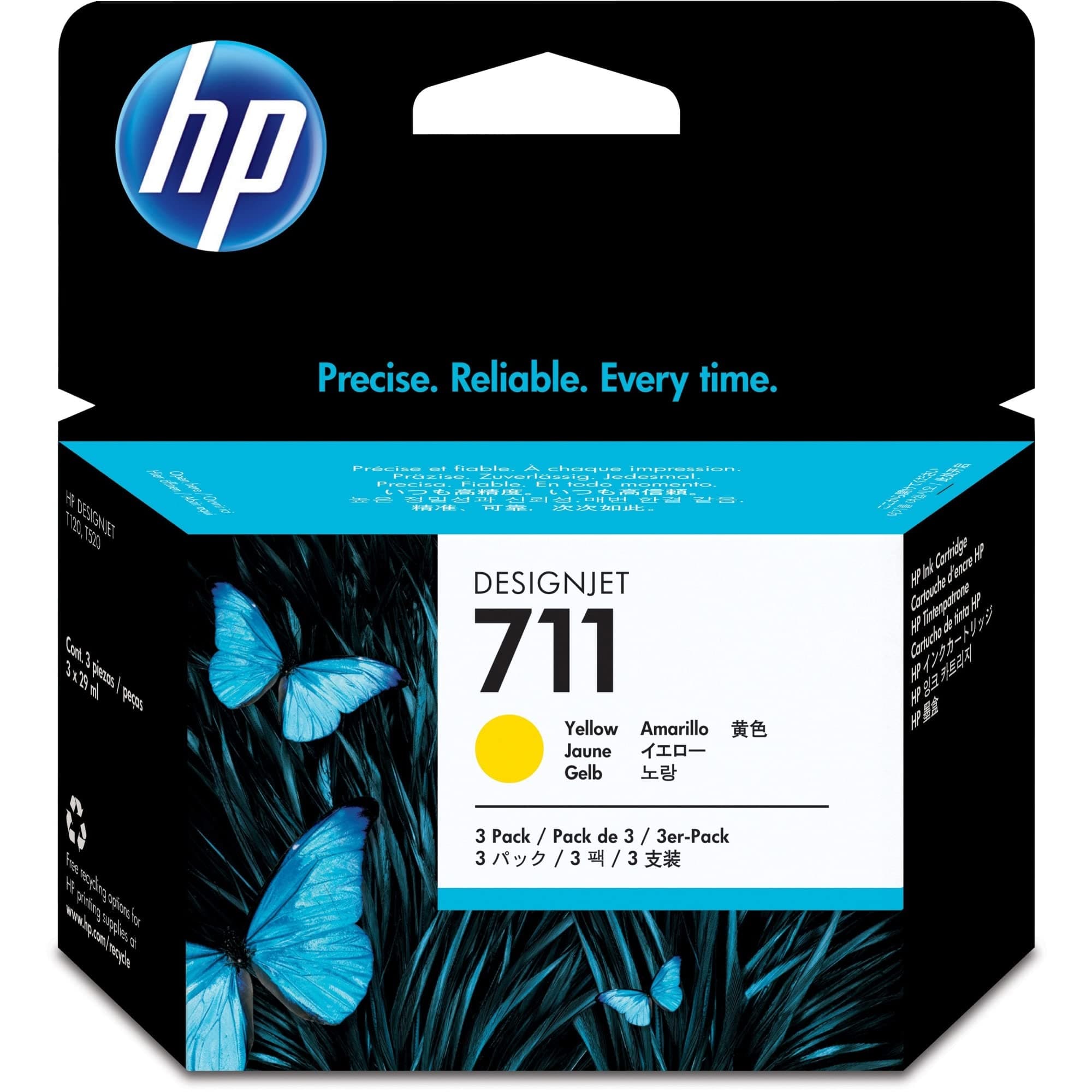 HP 711 оригинална касета с мастило CZ136A жълта стандартен капацитет 3 пакета