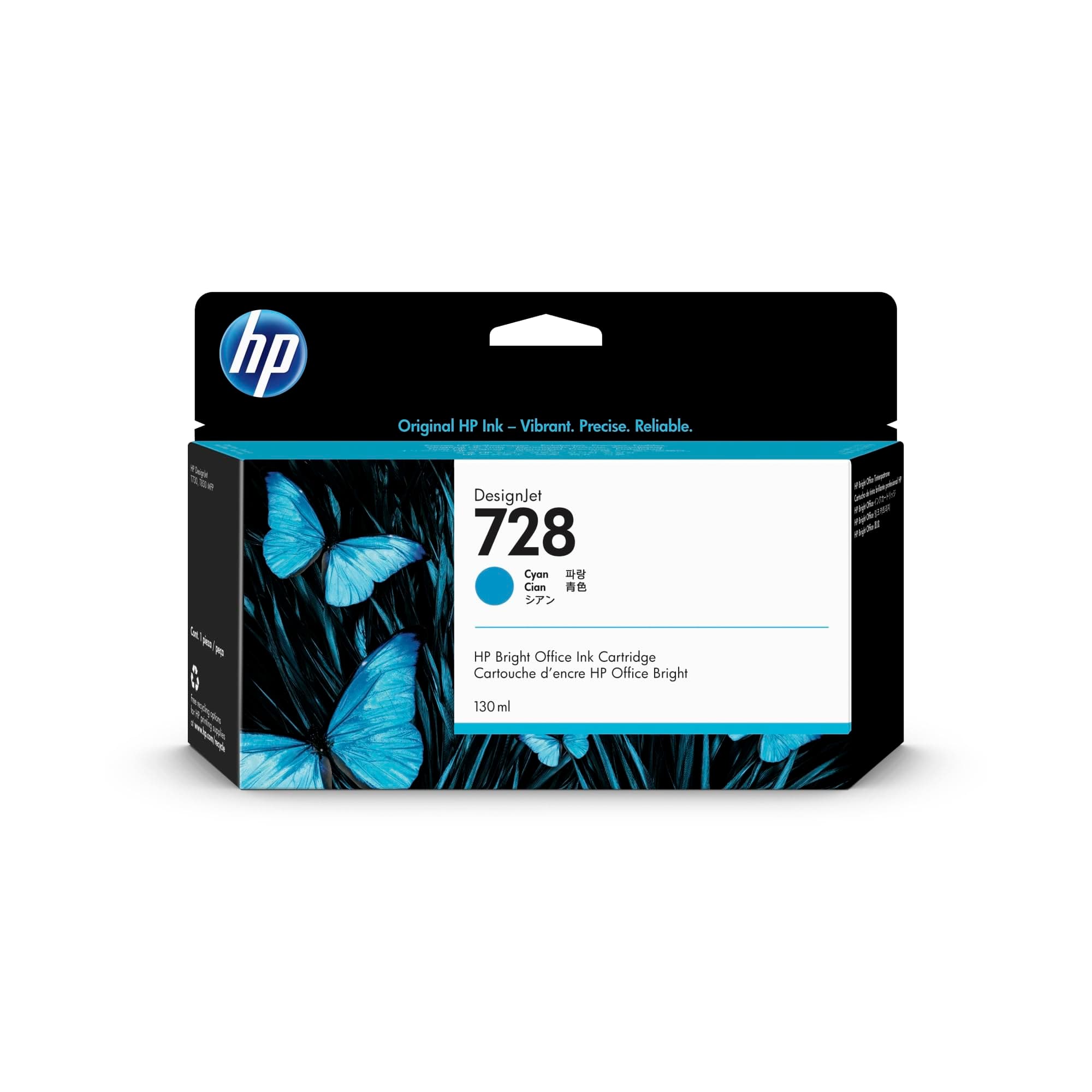 HP 728 оригинална 130-мл циан мастилена касета F9J67A