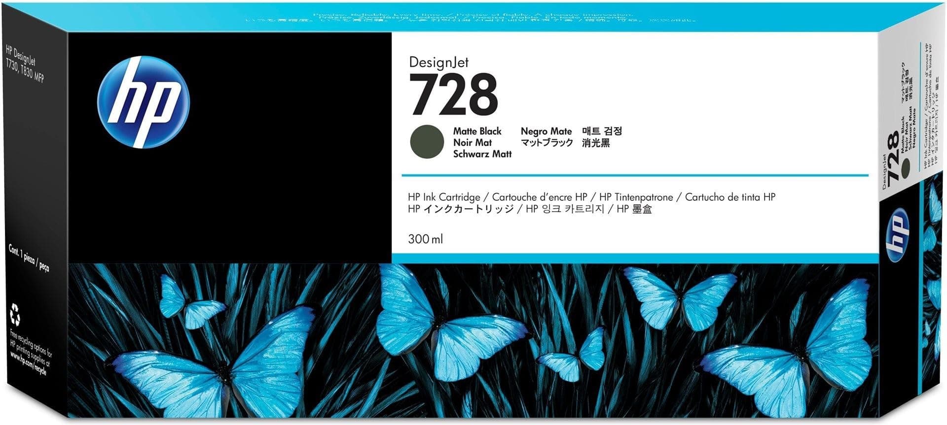 HP 728 оригинална 300-мл матово черна мастилена касета F9J68A