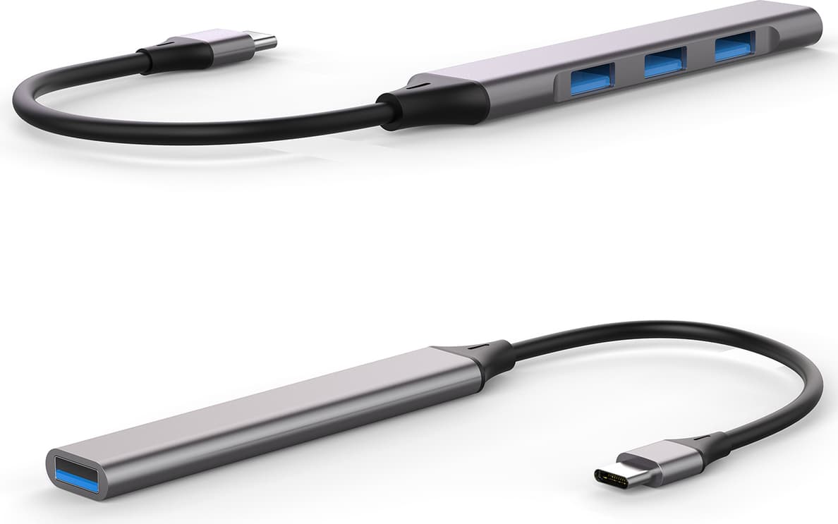 4-портов USB-C хъб за компютри и лаптопи (тъмносив) - 4smarts 4in1 USB-C 4-port USB Hub