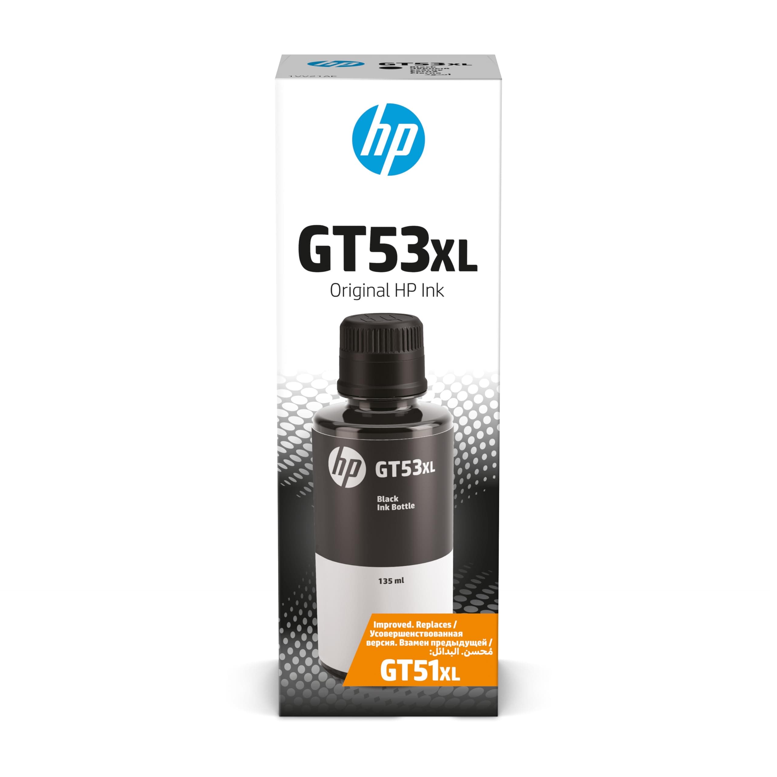 Бутилка с черно оригинално мастило HP GT53 135 ml
