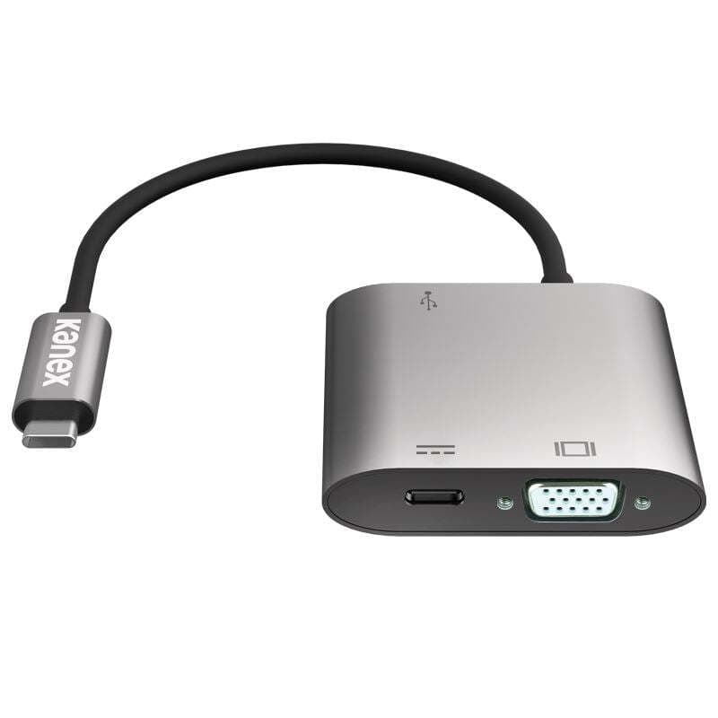 USB-C адаптер за зареждане и свързване към VGA устройства за MacBook и устройства с USB-C (сив) - Kanex USB-C VGA Adapter with Pass Thru Charging