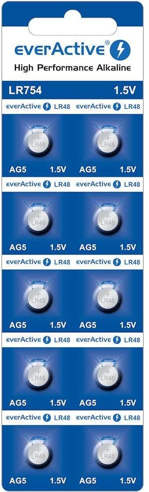 Бутонна алкална батерия EVERACTIVE LR754, LR48, 1,55V, 10pk блистер, /цена за 1 бр. батерия/