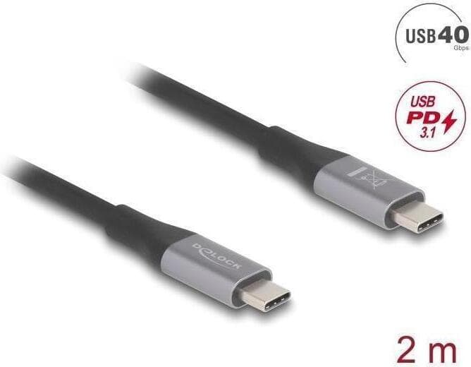 Delock Кабел E-Marker, USB-C, 240W, 2 m, сив