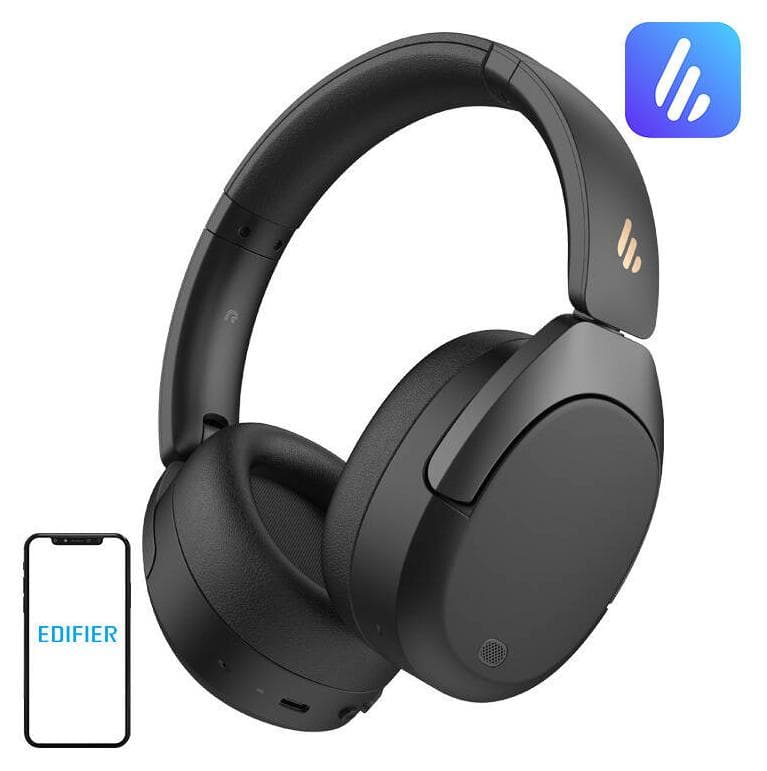 Слушалки Edifier W830NB, безжични, Bluetooth, микрофон, 40mm динамични говорители, ANC шумопотискане, Spatial Sound, до 94 часа време на работа, черни