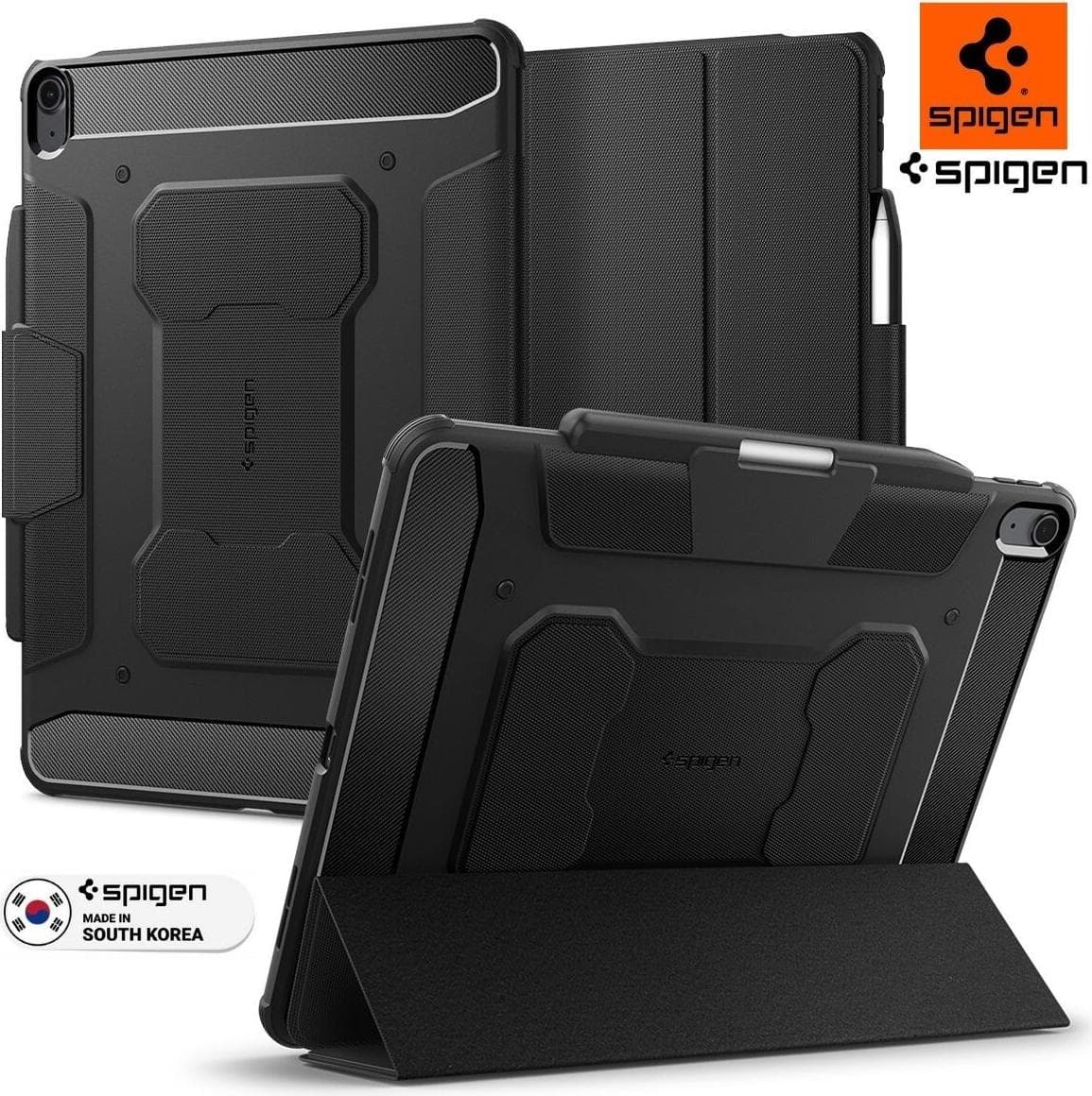 Хибриден удароустойчив кейс с поставка за iPad Air 13 (2025), iPad Air 13 (2024) - Spigen Rugged Armor Pro Case (черен)