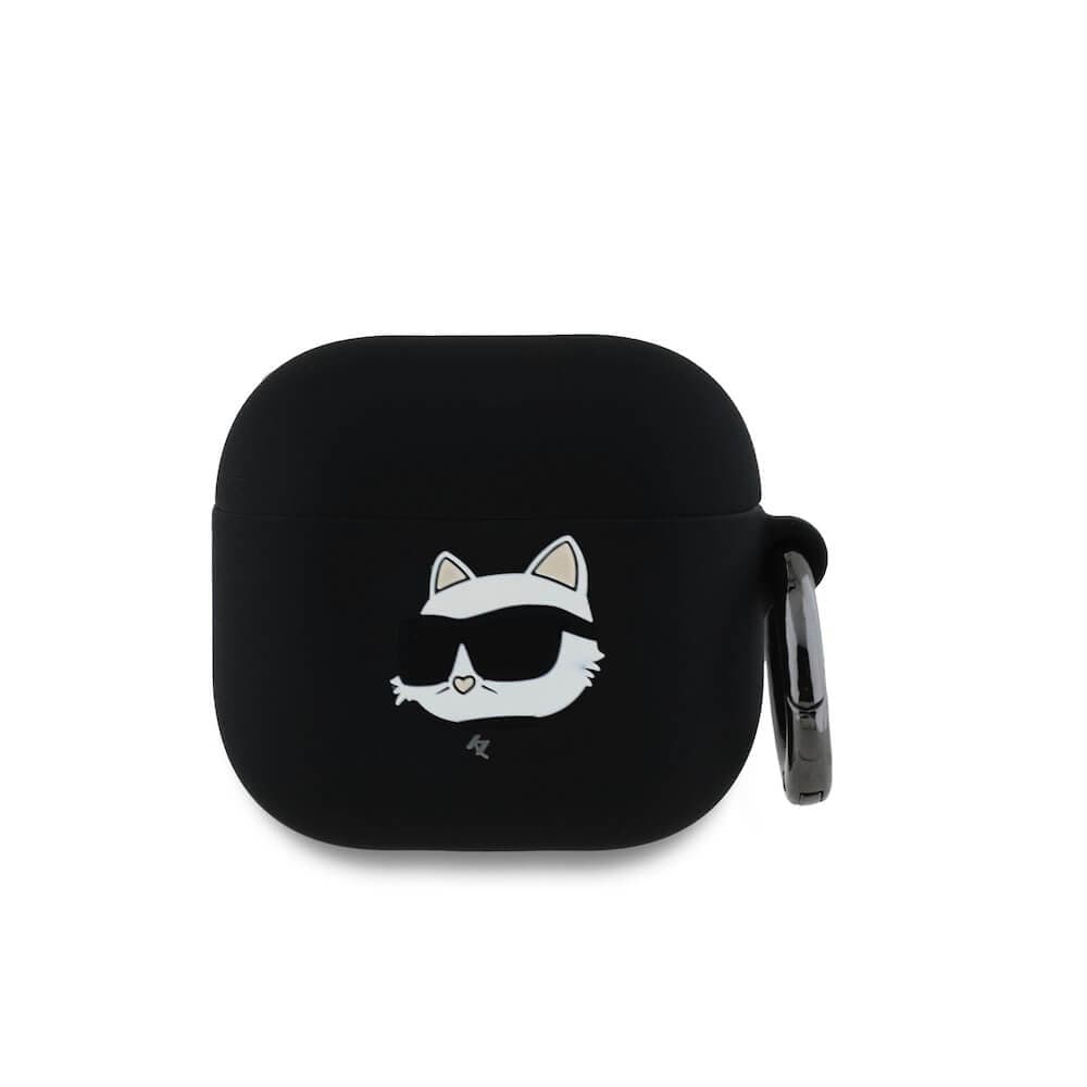 Силиконов калъф с карабинер за Apple AirPods 4 - Karl Lagerfeld 3D Logo NFT Choupette Head Silicone Case (черен)
