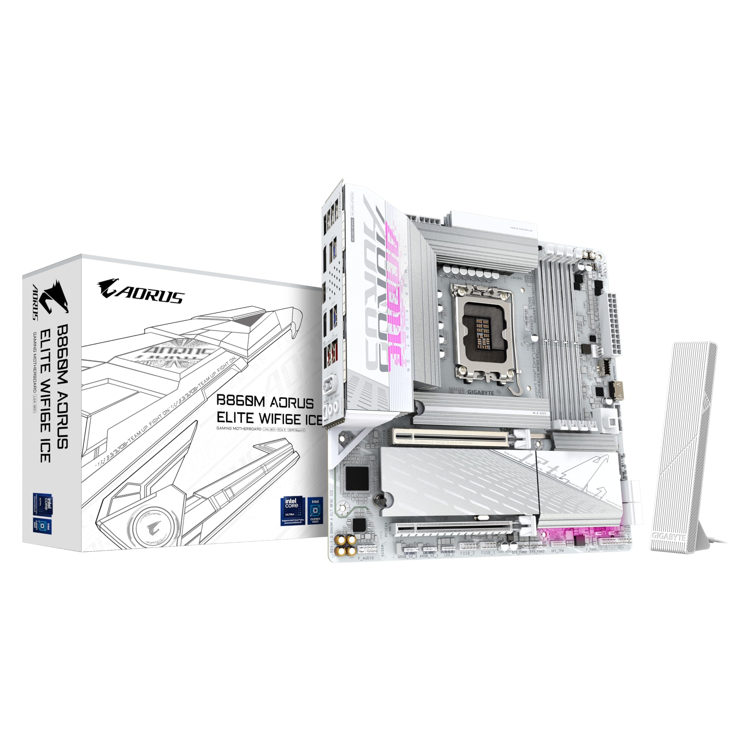 Дънна платка GIGABYTE B860M AORUS ELITE WiFi 6E ICE, LGA 1851
