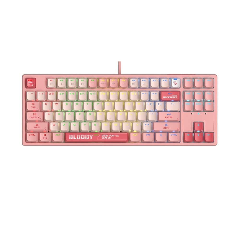 А4tech Геймърска механична клавиатура Bloody Energy Pink S87 BLMS TKL RGB Backlit red switch, USB