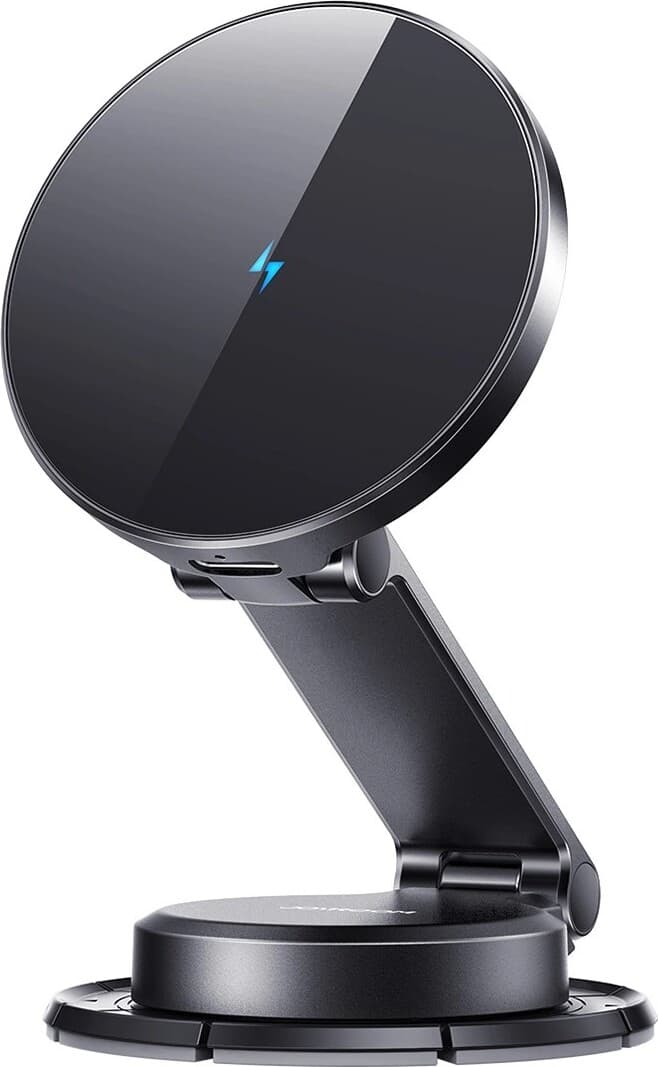 Поставка за таблото на кола с безжично зареждане за iPhone с Magsafe - Joyroom Foldable MagSafe Cockpit Dashboard Car Mount 15W (черен)