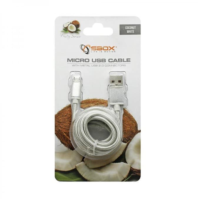 Кабел SBOX USB AM-MICRO-15W, USB A(м) към USB Micro B(м), 1.5m, сплетена обвивка, бял
