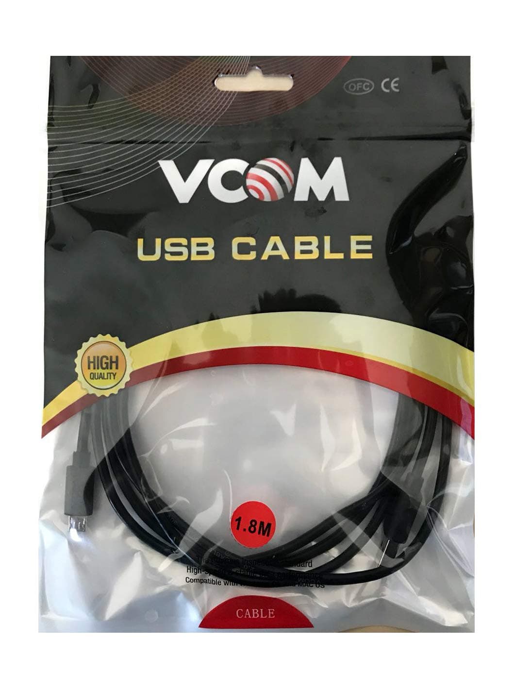 Кабел VCom CU271-1.8m, от USB-A(м) към MicroUSB(м), 1.8m, черен