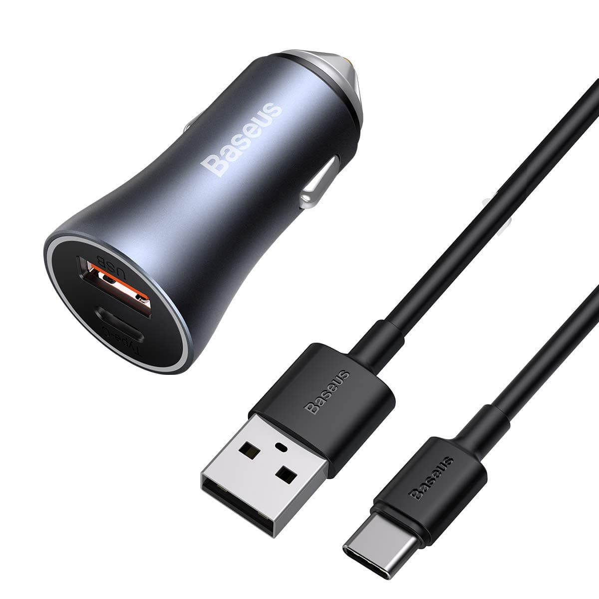 Зарядно за кола Baseus Golden Contactor Pro, от автомобилна запалка към USB C(ж) / USB A(ж), 12V, 1.5A, сиво