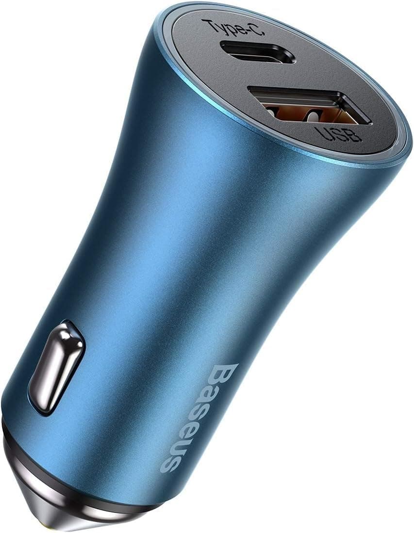 Зарядно устройство Baseus Golden Contactor Pro (CCJD-03), от автомобилна запалка към USB C(ж) и USB A(ж), синьо, 40W