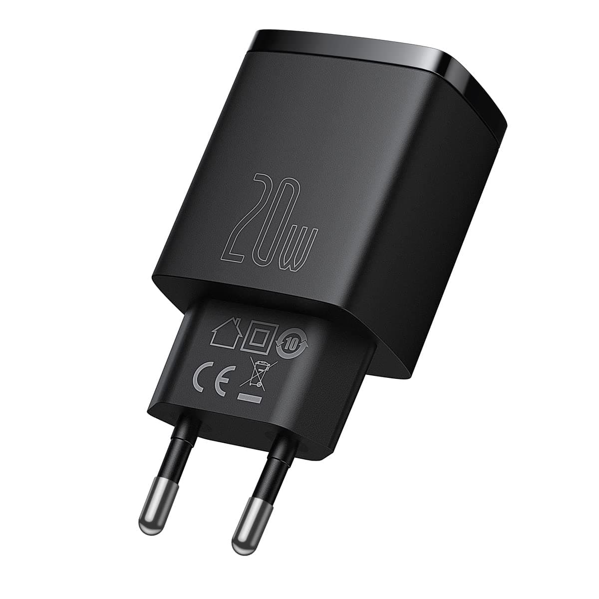 Зарядно устройство Baseus Compact (CCXJ-B01), от контакт към USB A(ж) и USB C(ж), черно, 20W