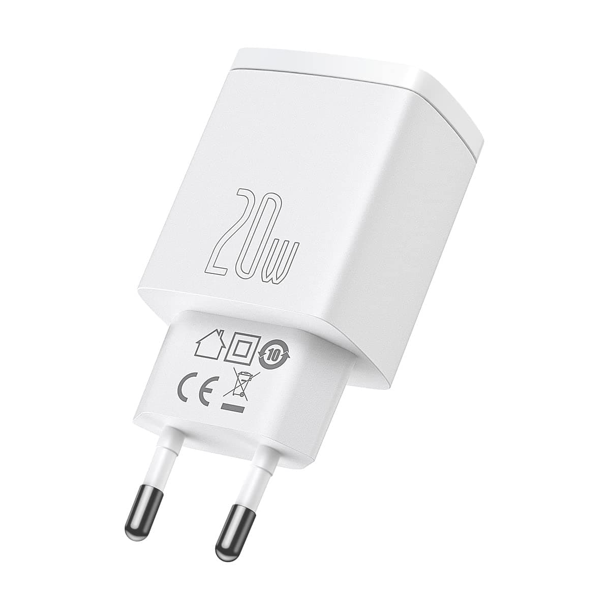 Зарядно устройство Baseus Compact (CCXJ-B02), от контакт към USB A(ж) и USB C(ж), бяло, 20W