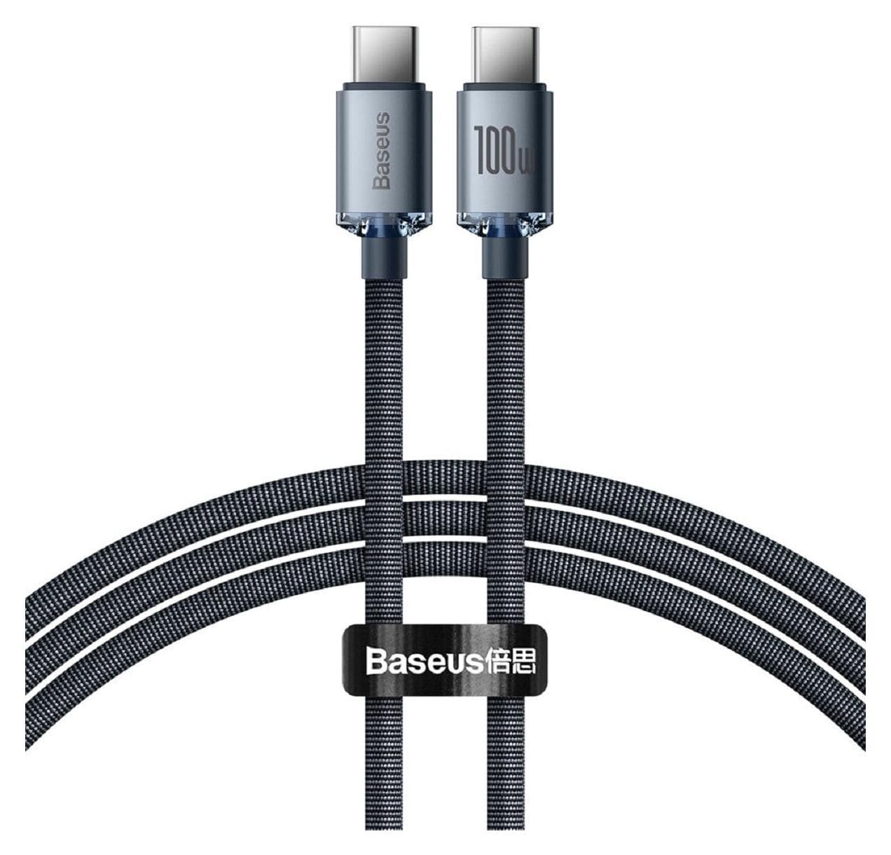 Кабел Baseus Crystal Shine Braided USB-C to USB-C Cable (CAJY000601), от USB C(м) към USB-C(м), 1.2m, 100W, черен