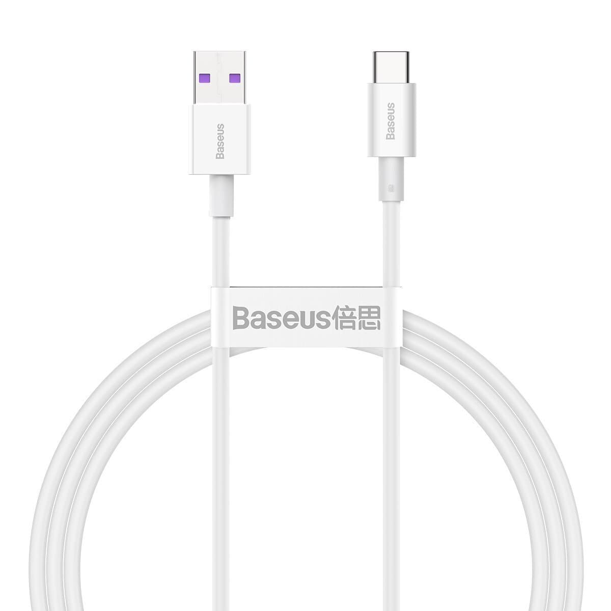 Кабел Baseus CATYS-02, от USB A (м) към USB C (м), 1m, 66W, бял