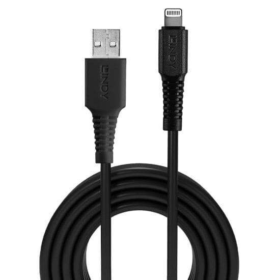 Кабел Lindy 31320, от USB A(м) към Lightning(м), 1m, черен