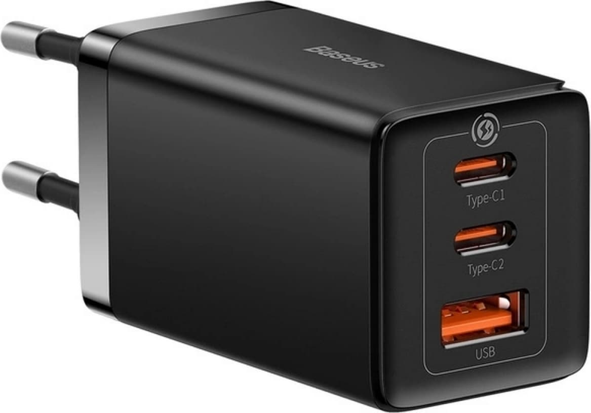 Зарядно устройство Baseus CCGP120201, от контакт към 1 x USB-A(ж) и 2 x USB-C(ж), 65W, черно