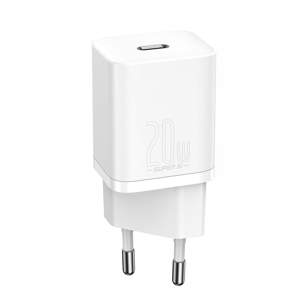 Зарядно устройство Baseus Super SI, от контакт към USB-C(ж), 5V/3A; 9V/2A; 9V/2.22A; 12V/1.67A; 15V/1.3A, 20W, бяло