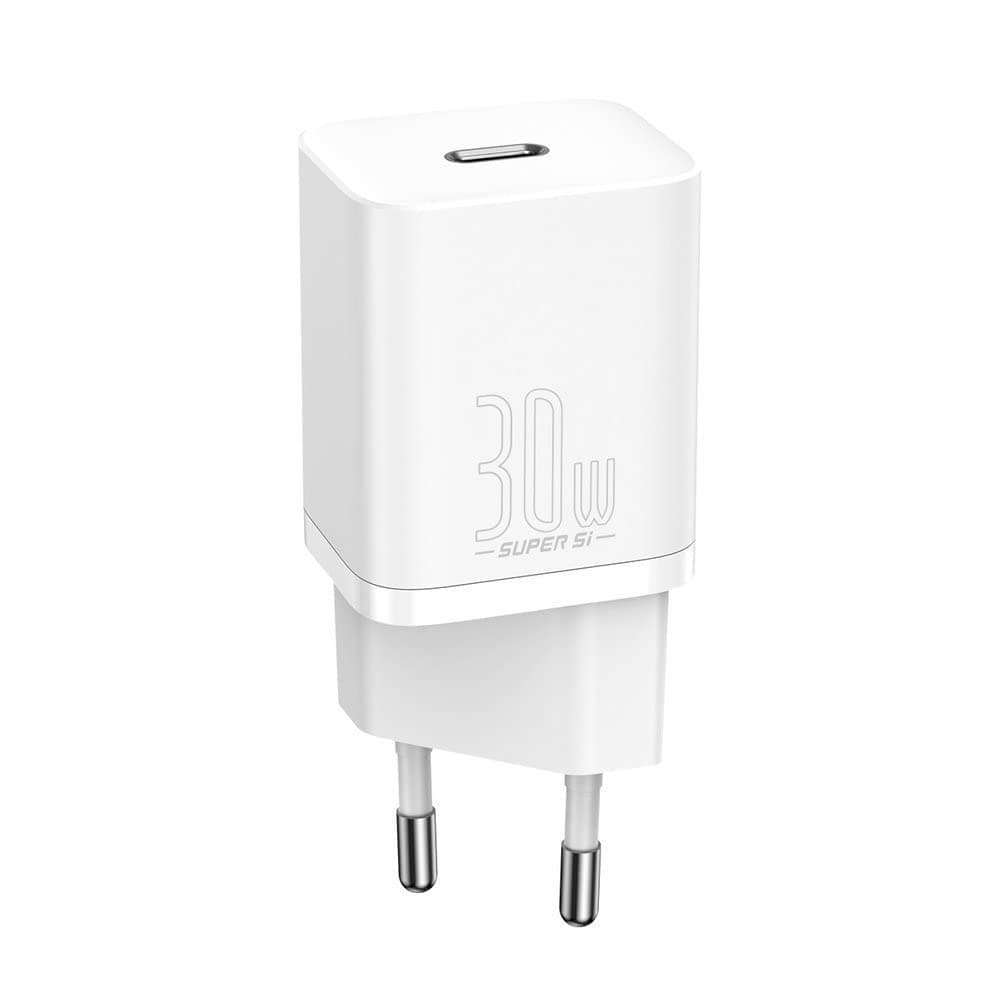 Зарядно устройство Baseus Super Si, от контакт към USB C(ж), 30W, бяло