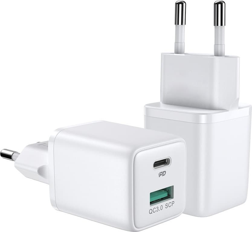 Зарядно устройство Joyroom L-QP303, от контакт към 1x USB C(ж), 1x USB A(ж), 20V/1.5A, бяло, 30W, PD 3.0