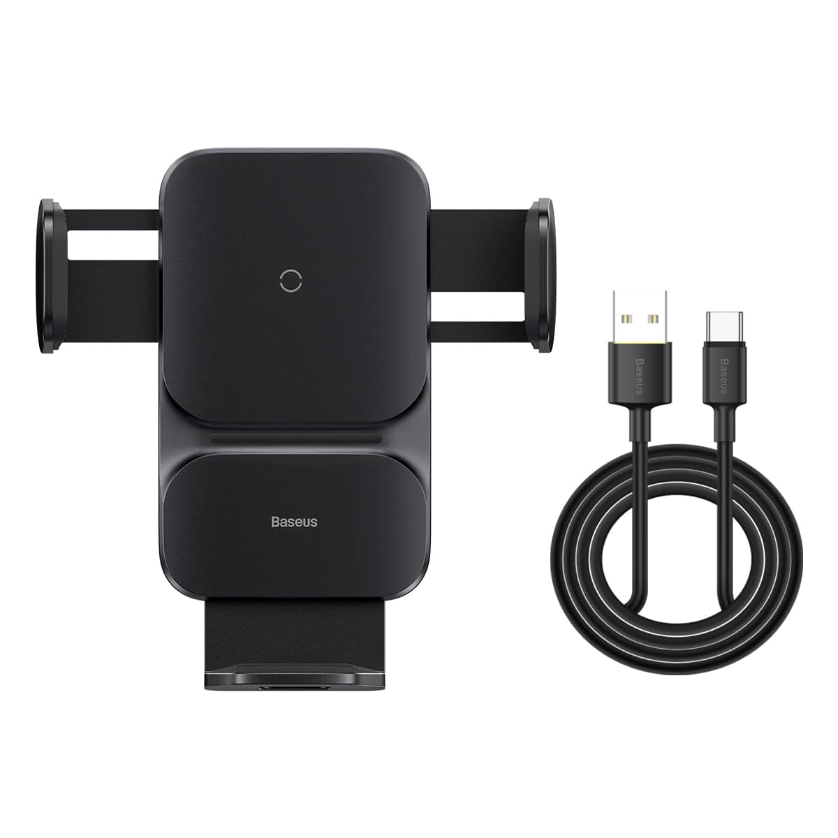 Стойка за телефон Baseus Wisdom Auto Alignment Air Outlet (CGZX000001), за кола, универсална, за телефони с ширина от 4.7" до 7.5", безжично зареждане 15W, USB-C, черна