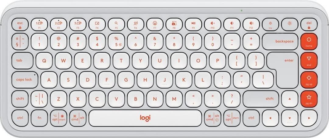 Клавиатура Logitech POP Icon Keys Off White & Orange (920-013072), безжична, 4 програмируеми клавиша, US International подредба, бяла, Bluetooth
