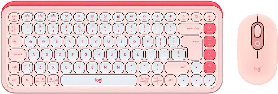 Комплект клавиатура и мишка Logitech POP Icon Combo Rose & Off White (920-013142), безжични, 4 програмируеми клавиша, US International подредба, 4000dpi, Bluetooth, розови