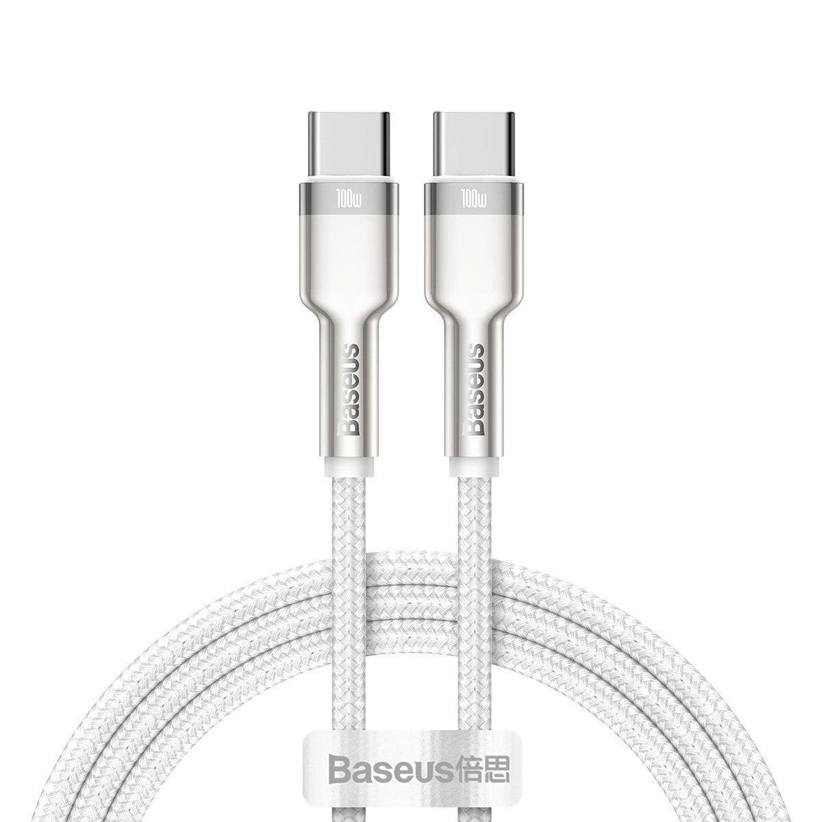 Кабел Baseus Cafule Metal Series 100W (CATJK-C02), от USB C(м) към USB C(м), 1m, бял