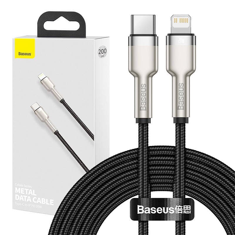 Кабел Baseus Cafule Metal Series 20W (CATLJK-B01), от USB C(м) към Lightning(м), 2m, черен
