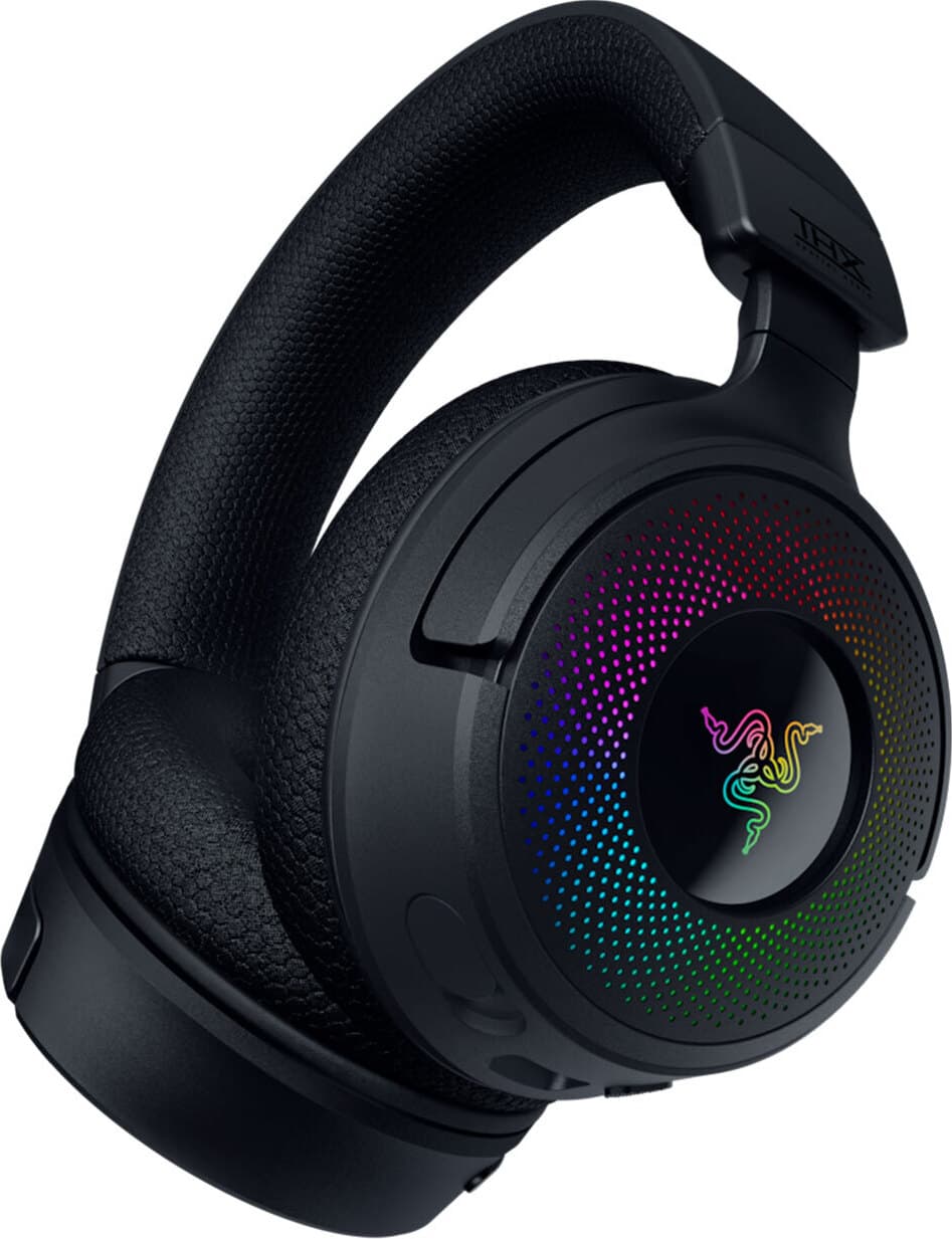 Слушалки Razer Kraken V4, безжични/жични, Bluetooth, USB, микрофон, 40mm Triforce Titanium говорители, Spatial audio, RGB подсветка, гейминг, черни