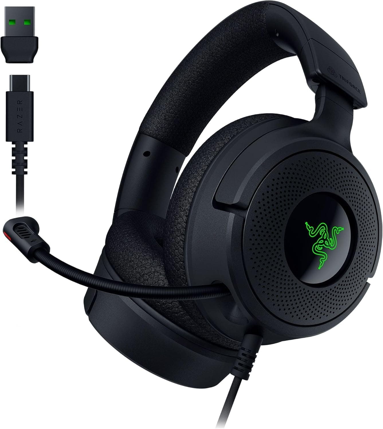 Слушалки Razer Kraken V4 X, USB, микрофон, 40mm Triforce говорители, RGB подсветка, гейминг, черни