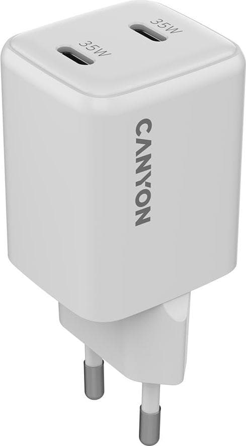 Зарядно устройство Canyon CU35CC, от контакт към 2x USB-C(ж), 20V/3A, бяло, 35W