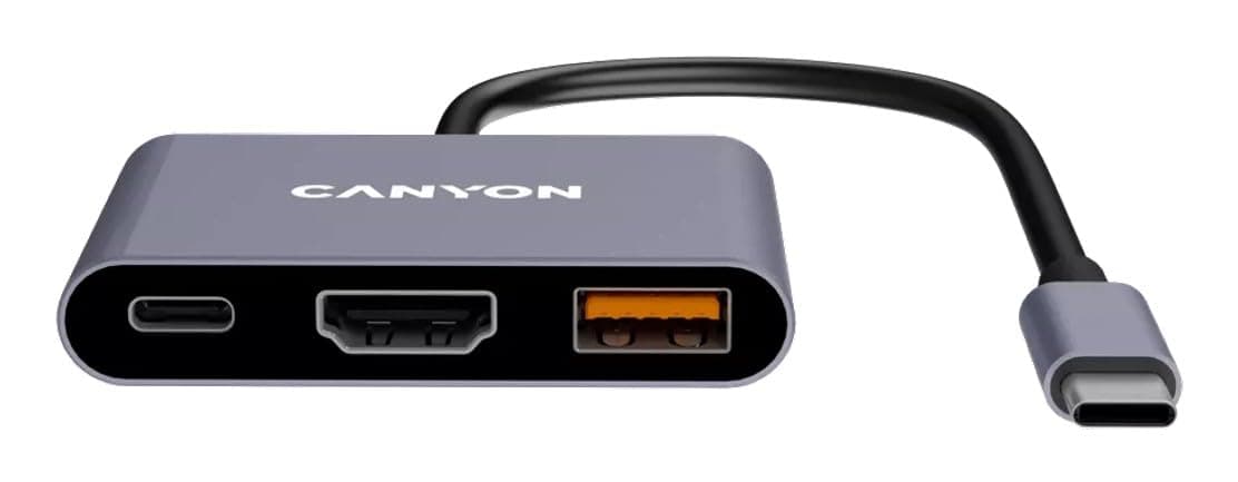 Докинг станция Canyon DS-4, от USB-C към 1x USB-C(PD), 1x USB-A, 1x HDMI, сива