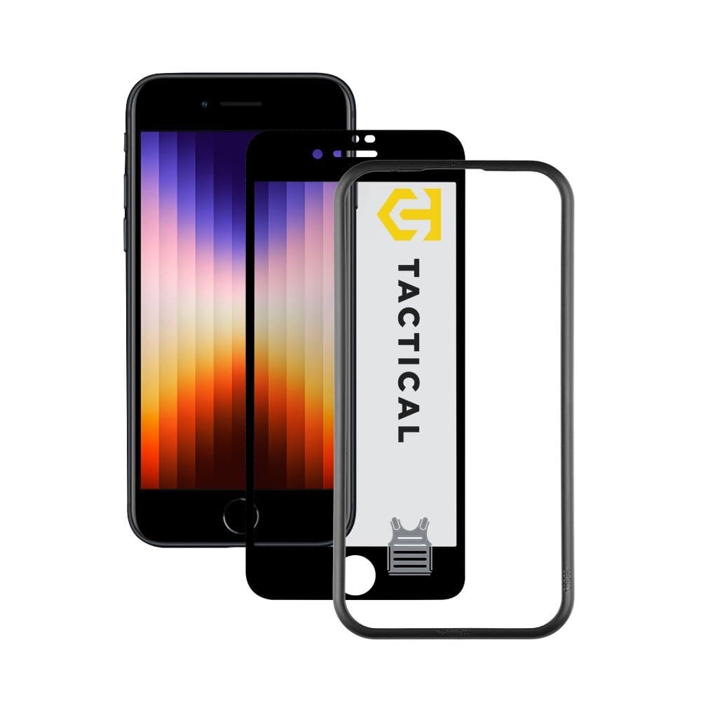 Калено стъклено защитно покритие за дисплея на iPhone SE (2022), iPhone SE (2020), iPhone 8, iPhone 7 - Tactical Impact Armour 5D Glass (прозрачен-черен)