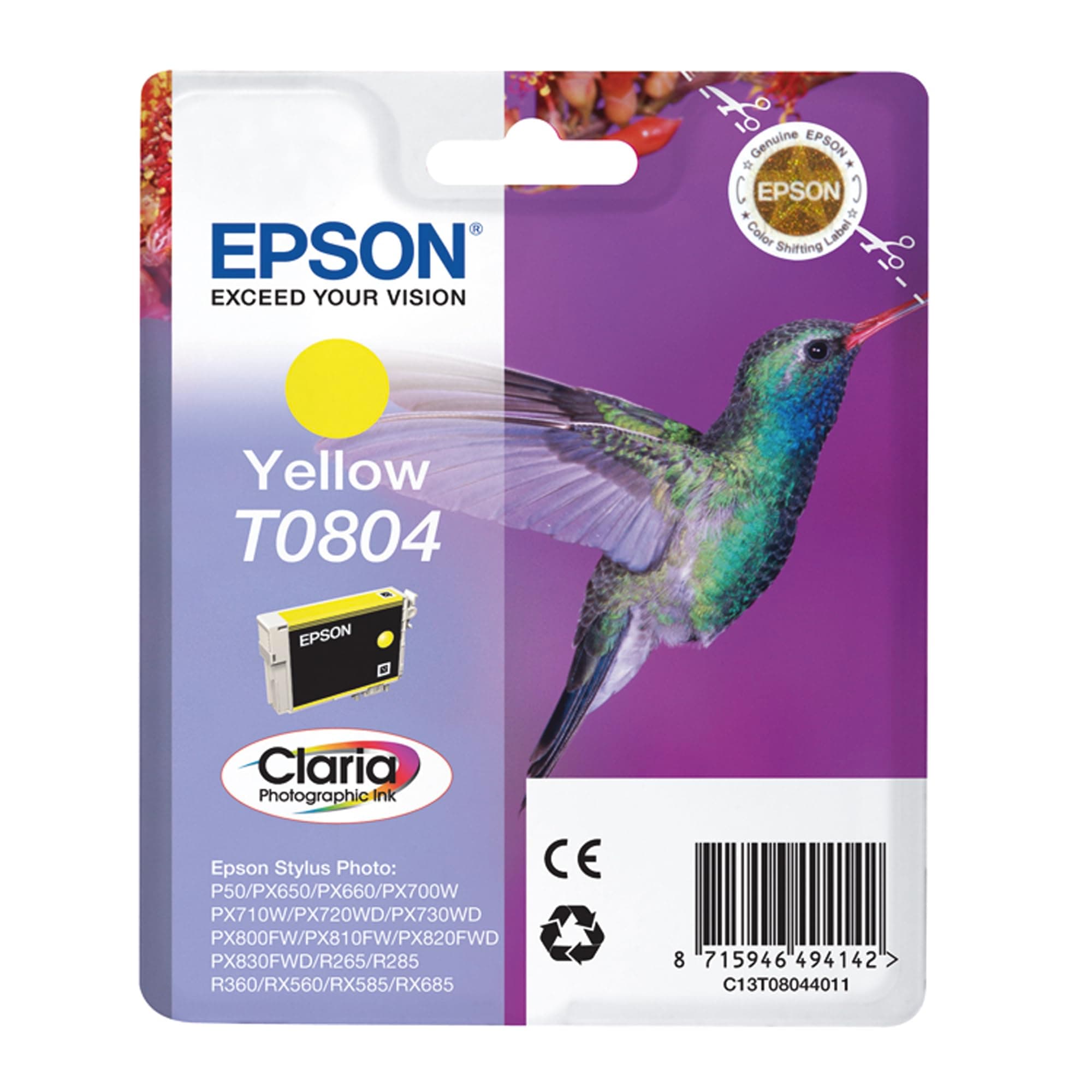 EPSON 3LB T0804 касета с мастило жълт стандартен капацитет 7,4 ml 520 страници 1 пакет блистер без аларма