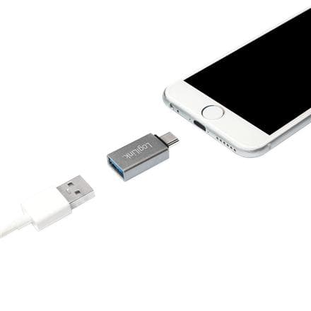 Преходник LogiLink, от USB-C(м) към USB A(ж)/USB Micro B(5-pin)(ж), сив