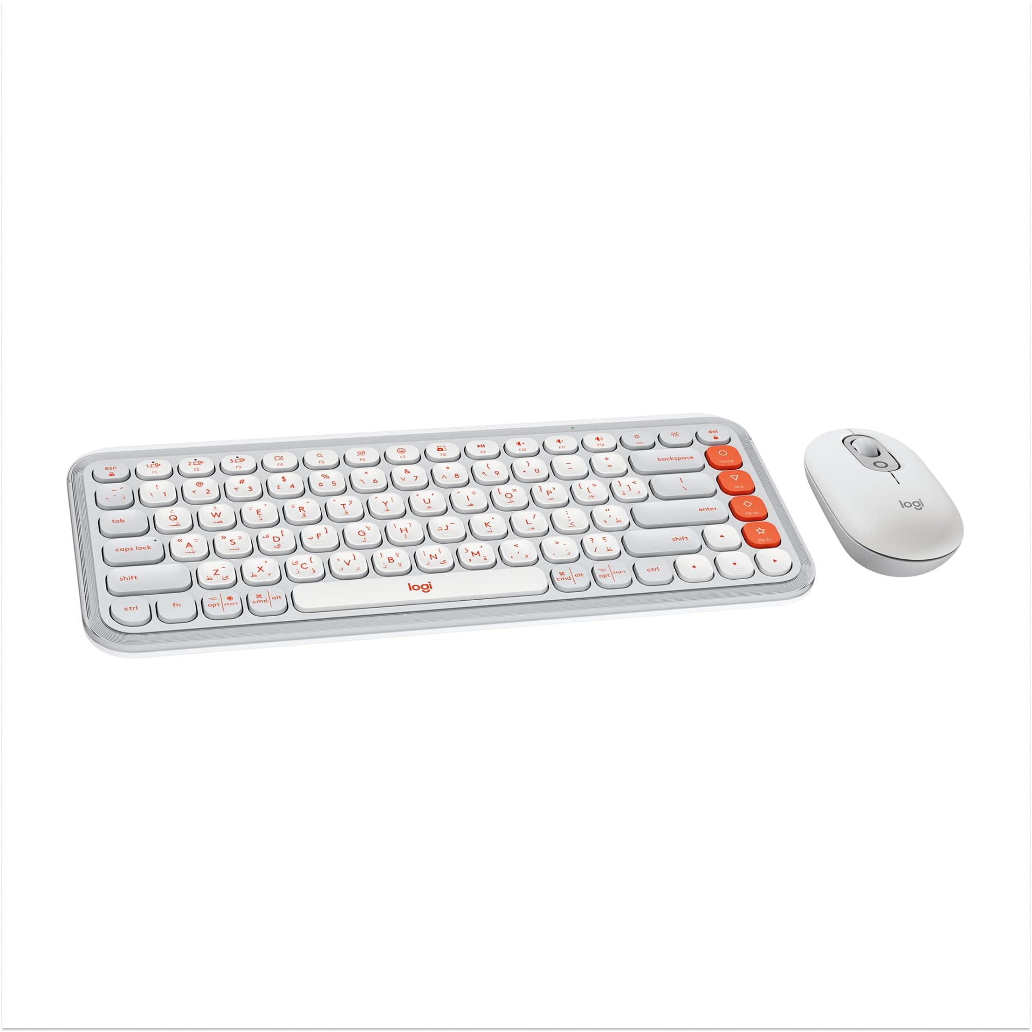 Комплект клавиатура и мишка Logitech POP Icon Combo Off White & Orange (920-013141), безжични, 4 програмируеми клавиша, US International подредба, 4000dpi, Bluetooth, бял/оранжев