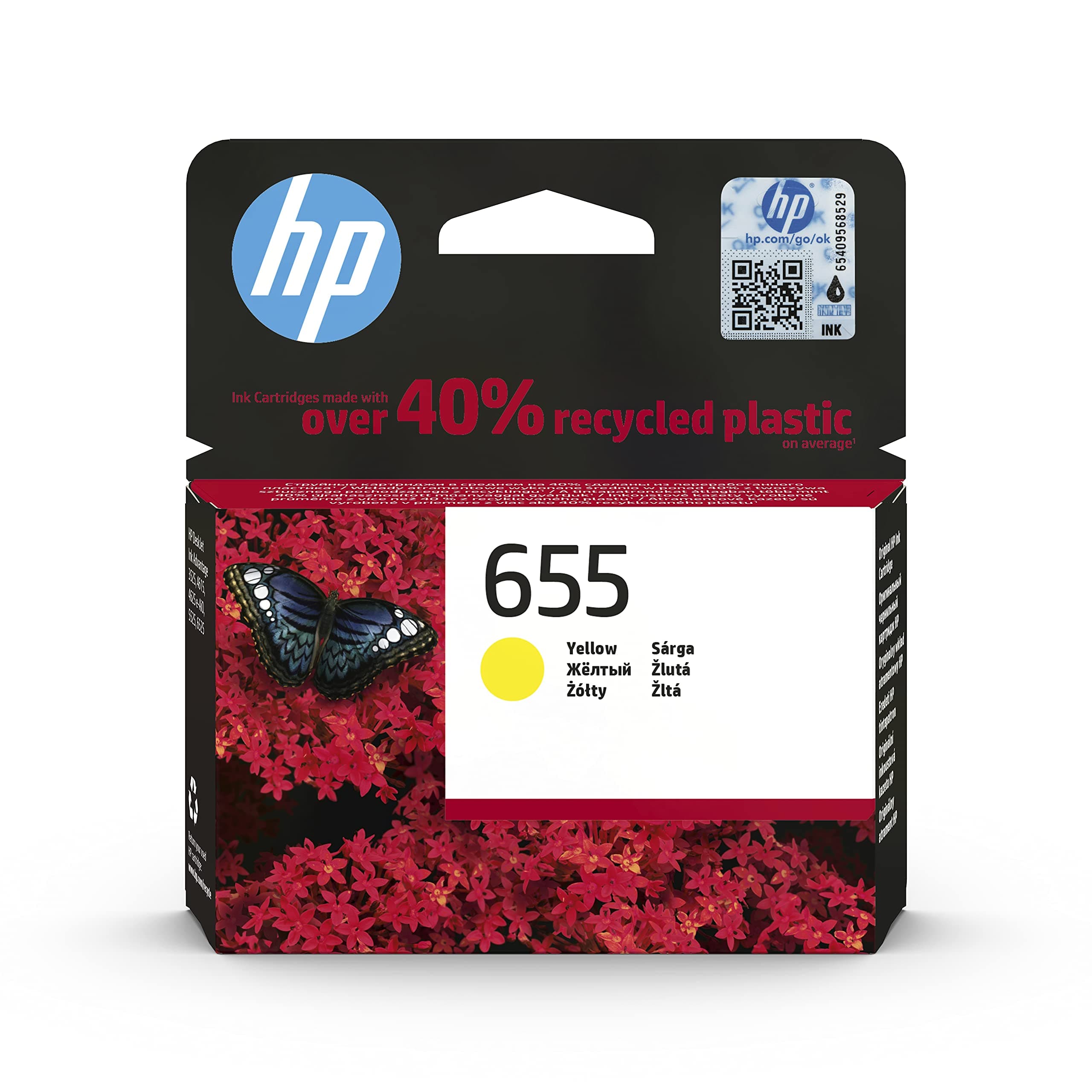 HP 655 оригинална касета с мастило CZ112AE BHK жълта стандартен капацитет 600 страници 1 пакет