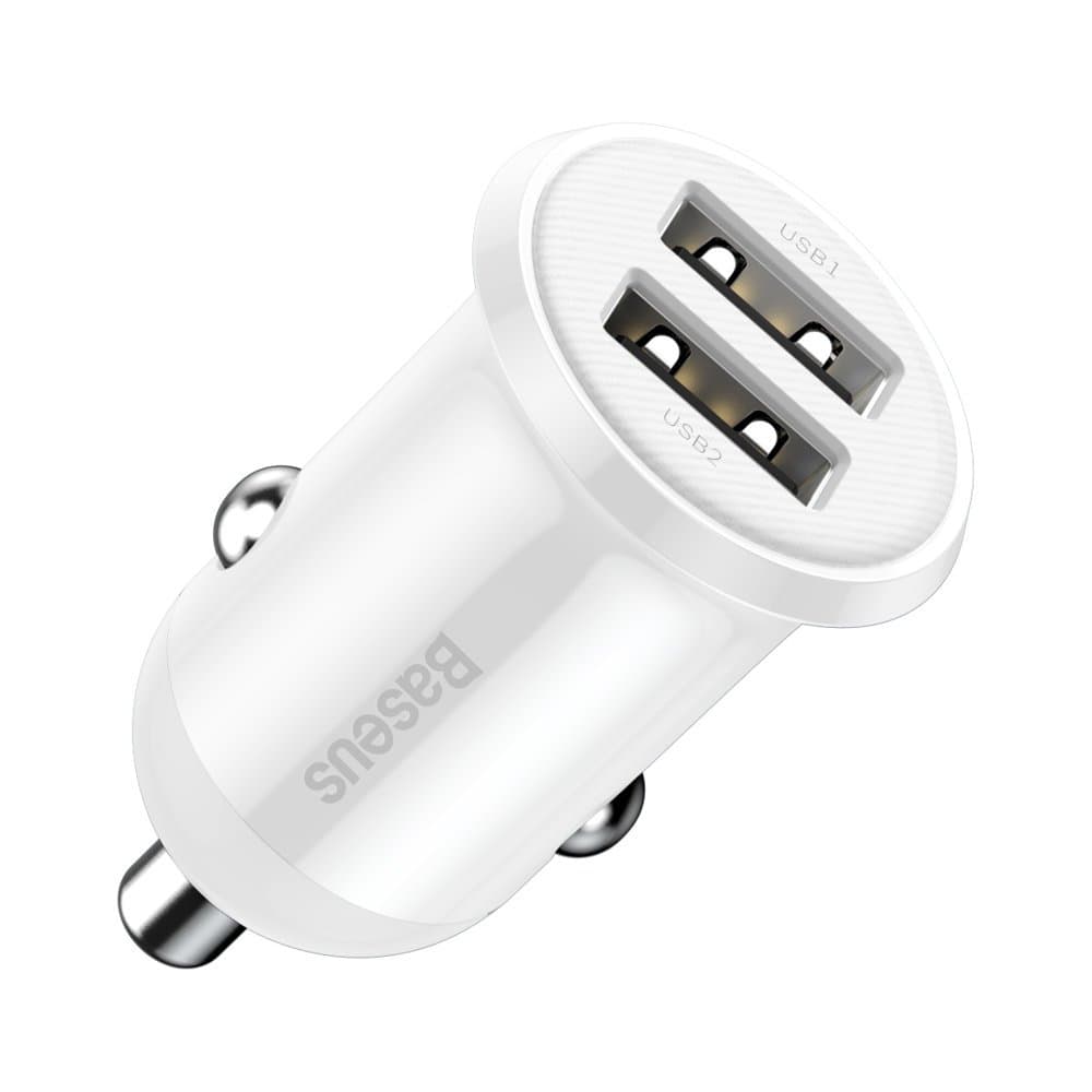 Зарядно за кола Baseus Grain Pro White CCALLP-02, от автомобилна запалка към 2x USB A(ж), 5V/4.8A, 24W, бяло