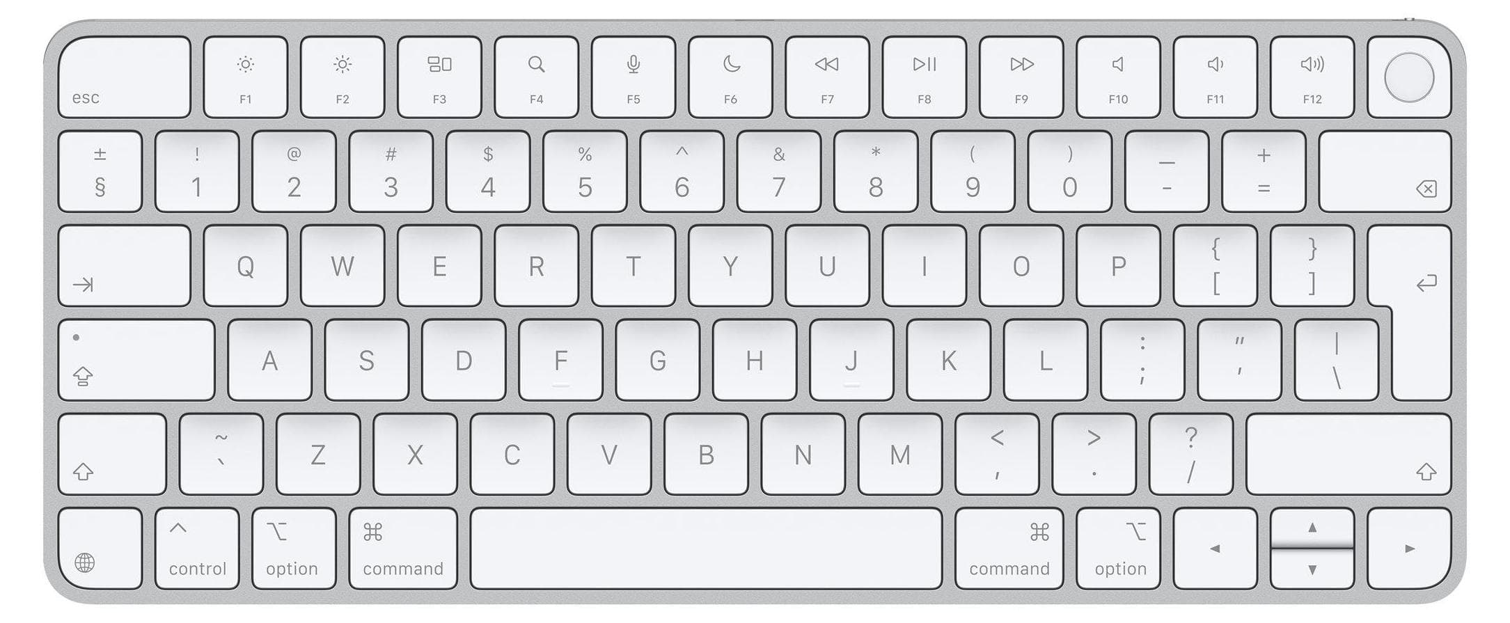 Клавиатура Apple Touch ID (MXCK3Z/A), безжична, мултимедийни бутони, бяла, USB, Bluetooth