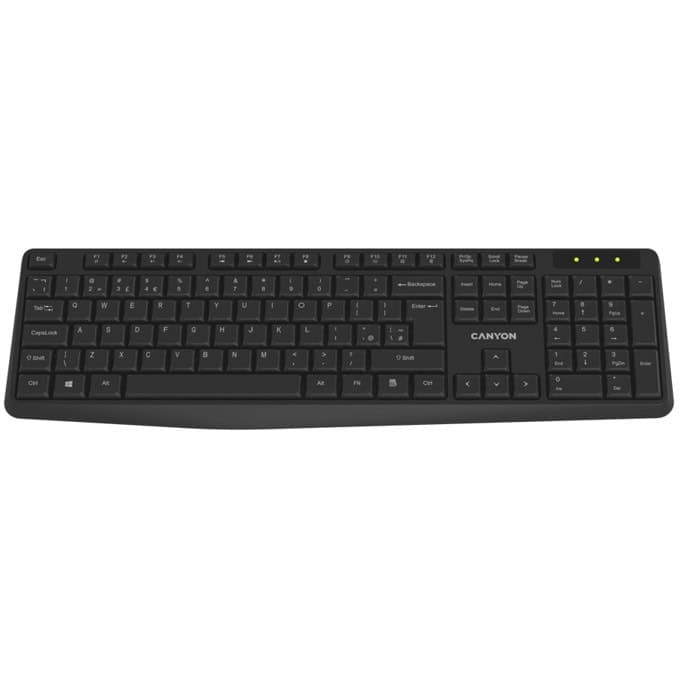 Клавиатура Canyon CNE-CKEYW01-BG, безжична, USB, черна